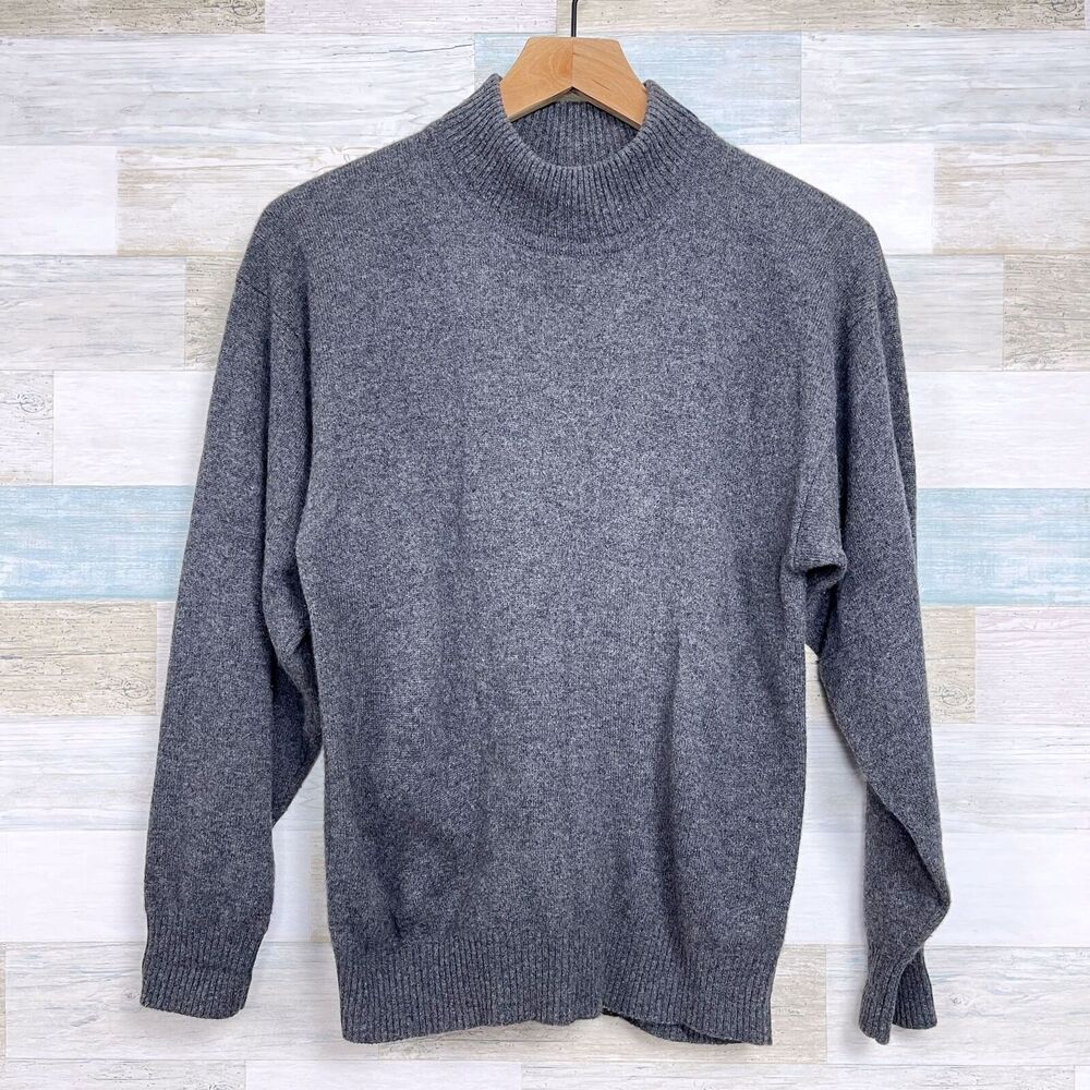 Charter Club Cashmere Mock Neck Sweater Gray Ribbed Hem Cuffs Womens Medium